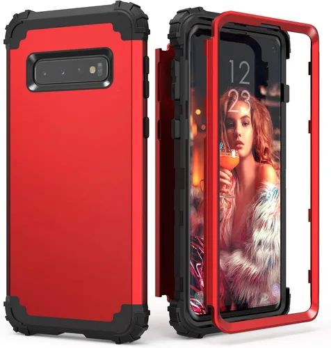 Vista 10 de IDweel Funda para Galaxy S10 Plus, 3 en 1, a prueba de golpes, delgada, híbrida, resistente, protección de policarbonato duro, silicona suave Negro