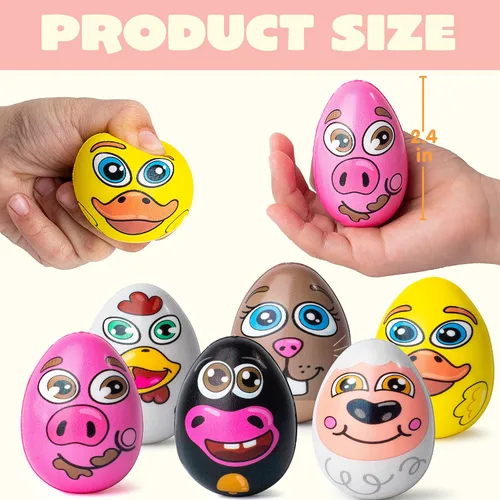 Vista 6 de JOYIN 12 piezas de huevos de Pascua Squishy juguete para la caza de huevos de Pascua con temática de animales con personajes, alivio del estrés