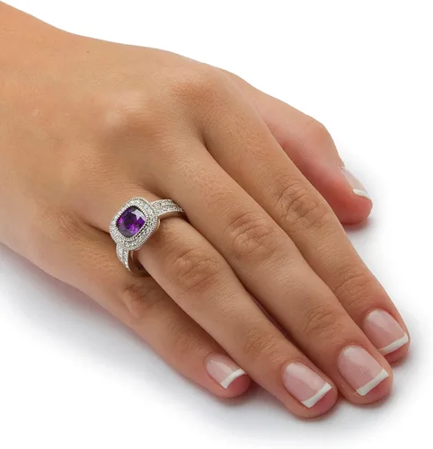 Vista 3 de PalmBeach - Juego de anillos de novia con circonita cúbica púrpura y cristales redondos, tallas 6-9, Cristal, Zirconia cúbica Cristal