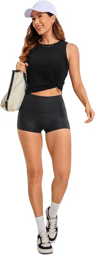 Vista 3 de CRZ YOGA Butterluxe - Pantalones cortos de piel sintética mate para mujer, 2.5 pulgadas, cintura alta, entrenamiento, yoga, elastano