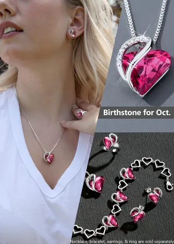 Vista 4 de Leafael Collares para mujer, dije de corazón de amor infinito con cristales de piedra natal, regalos de joyería para esposa, cadena chapada en plata