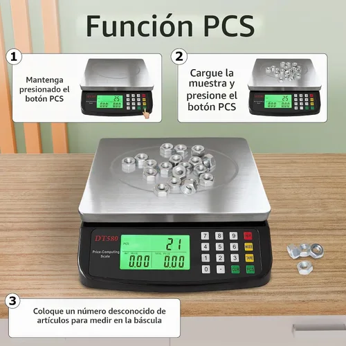 Vista 7 de Gran báscula digital de cocina 40kg/88lb de acero inoxidable, báscula de precios y conteo, báscula para delicatessen con pantalla LCD para hornear