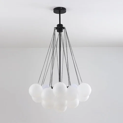 Vista 2 de Lámpara de araña de vidrio moderna con forma de bola, lámpara colgante de bricolaje, lámpara de techo decorativa de 3 luces en negro