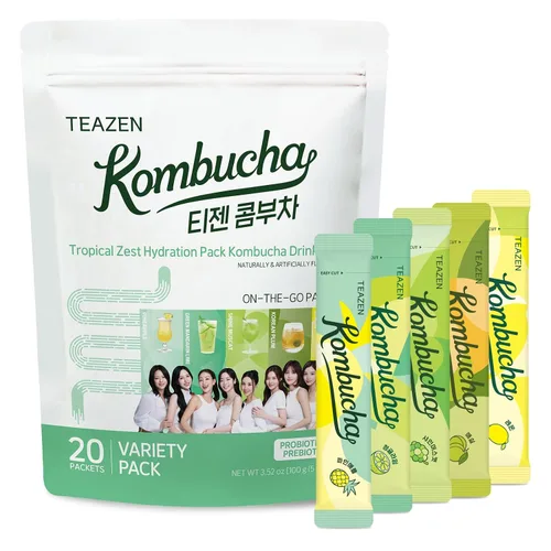 Vista 7 de TEAZEN Kombucha Sunset Bliss - Paquete variado de hidratación – 20 paquetes, 5 sabores