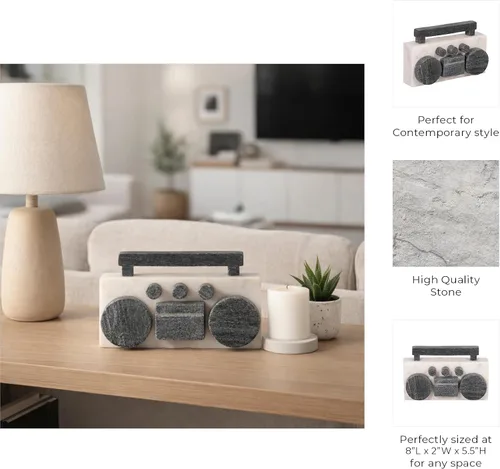 Vista 5 de Sagebrook Home Figura moderna Boombox – Decoración decorativa hecha a mano de piedra y mármol – Decoración contemporánea para el hogar y la oficina