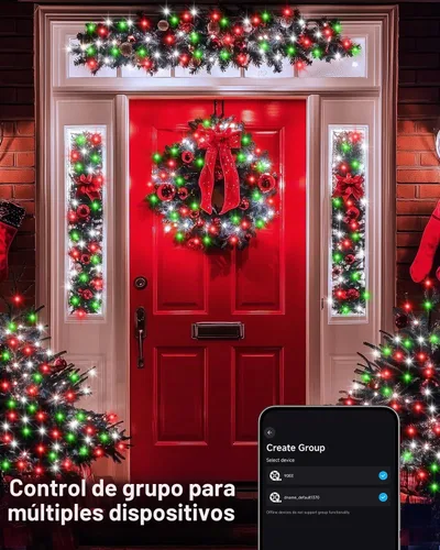 Vista 7 de Luces de Hadas Inteligentes Paquete de 2 Total 66 Pies 200 Luces LED de Cadena Parpadeantes con Control Remoto y APP, Luces de Árbol de Navidad USB