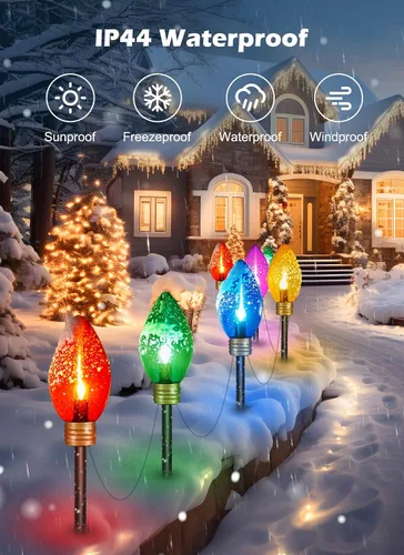 Vista 3 de Luces de cadena navideñas súper jumbo de 11 pies con 5 LED o luces marcadoras de sendero, decoraciones navideñas para exteriores - luces colgantes