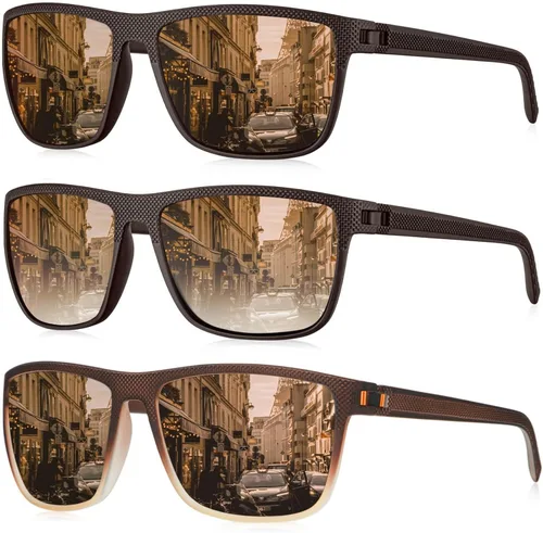Vista 27 de KALIYADI Gafas de sol polarizadas para hombre, gafas de sol ligeras con protección UV para conducir, pescar y jugar golf (3 unidades) Negro