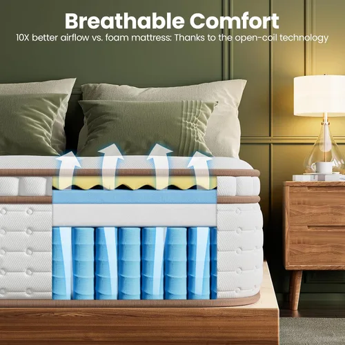 Vista 5 de BedStory Colchón firme de tamaño matrimonial – Colchón híbrido de 12 pulgadas con soporte lumbar ideal y bordes reforzados, alivio del dolor