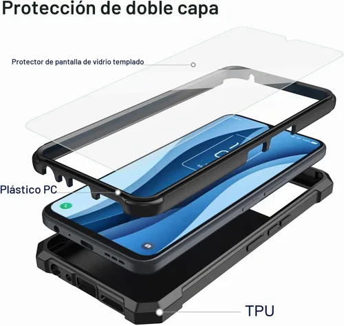 Vista 3 de Ailiber Funda para TCL 40 XE, TCL 40 X con protector de pantalla de vidrio templado, protección de estructura de doble capa, parachoques de TPU