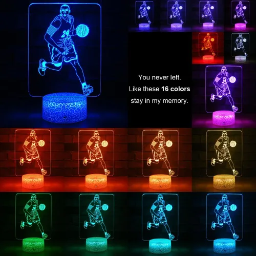 Vista 3 de Luz nocturna de baloncesto para niños, regalo para amantes del baloncesto con control remoto y táctil inteligente, 16 colores cambiantes, lámpara