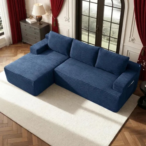 Vista 63 de Sofá modular moderno de 96 pulgadas para sala de estar, sofá modular tapizado sin hueso con bolsillos, cómodo sofá nube con diván en forma de L Negro