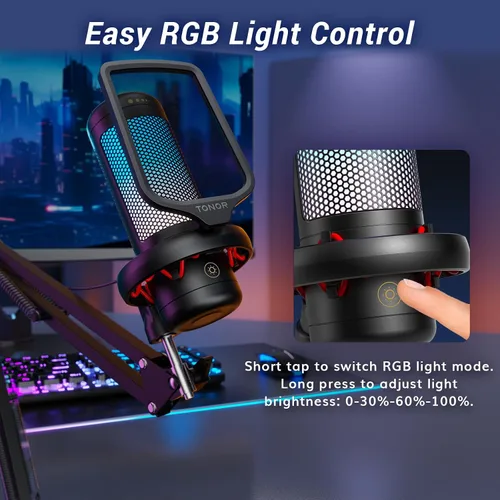 Vista 4 de TONOR - Juego de micrófonos para juegos con brazo de brazo, micrófono de condensador vocal para creadores de contenido, micrófono USB para PC