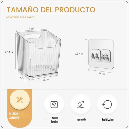 Vista 2 de Paquete de 4 organizadores acrílicos para montaje en pared, contenedores de almacenamiento adhesivos para puerta de gabinete, contenedores