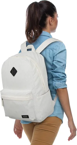 Vista 5 de BIKROD Mochila para niñas, mochila escolar beige para adolescentes y niños, mochila ligera de pana suave casual para mujeres, mochila grande