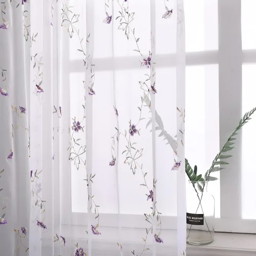 Vista 21 de Taisier Home Cortinas Traslúcidas Blancas Florales con Estampado de Flores y Bordado de Enredaderas para Dormitorio, Cortina con Bolsillo