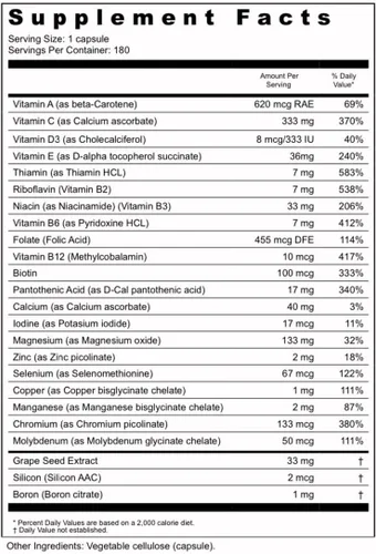 Vista 2 de BIOACTIVE NUTRIENTS BioPlus Multivitamínico Multimineral - Apoya la salud general* - 180 Cápsulas