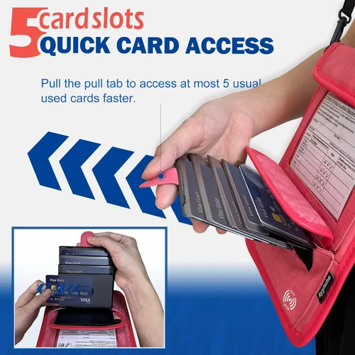 Vista 3 de Billetera de viaje, con bloqueo RFID, carteras para pasaporte para mujer, impermeable, delgada, carteras de mujer, cartera antirrobo para teléfono