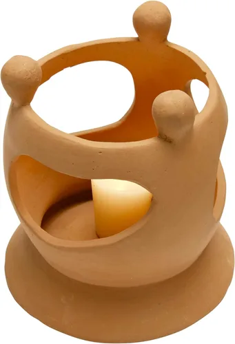 Vista 5 de Creative Co-Op Candelabro de terracota hecho a mano con círculo de figuras
