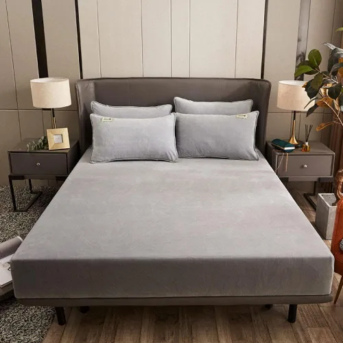 Vista 14 de Sábana bajera suave para invierno, cálidas, antideslizantes, de terciopelo cristalino, para dormitorio, casa de familia, color puro, para cama Azul