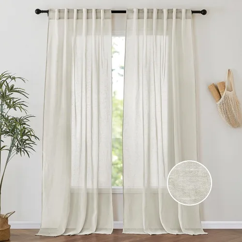 Vista 9 de PONY DANCE Cortinas transparentes de 84 pulgadas de largo, filtro de luz de gasa con aspecto de lino semitransparente para decoración del hogar