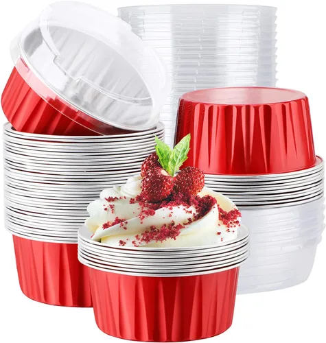 Vista 15 de EUSOAR Forros para cupcakes para hornear, 50 forros para magdalenas de 5 onzas, moldes de papel de aluminio desechables, recipientes de postre