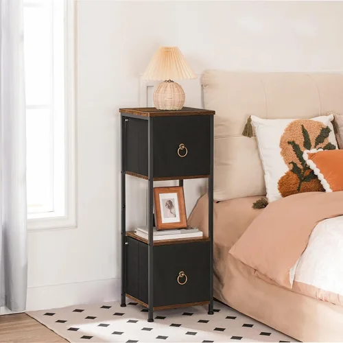 Vista 5 de HOOBRO Gabinete esquinero, estante esquinero de 4 niveles con 2 cajones, gabinete de piso de baño, gabinete de almacenamiento estrecho, para baño