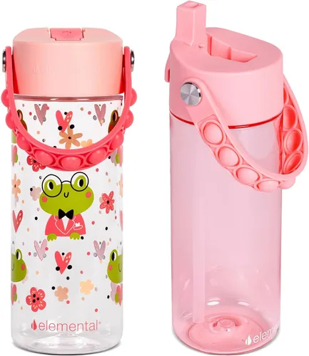 Vista 60 de Elemental Botellas de agua para niños – Botella de agua para niños Splash para la escuela con mango Pop-it – Botella de agua de plástico Tritan sin