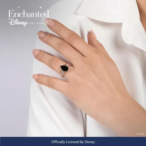 Vista 2 de Jewelili Encantado Disney Fine Jewelry Anillo de plata esterlina y oro rosa de 10 quilates de 110 quilates y espinela negra