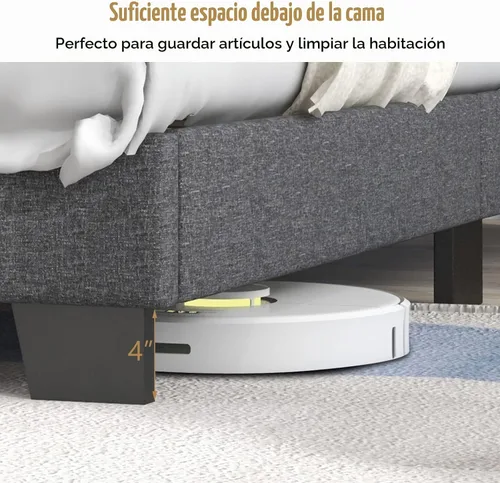 Vista 7 de GIANTEX - Base de cama individual para niños, cama tapizada de tela moderna con cabecera capitoné con botón de alas en la parte trasera, listones