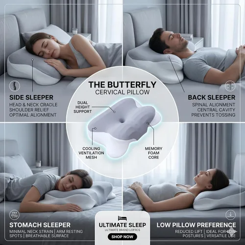 Vista 5 de Almohada cervical de espuma viscoelástica refrescante para aliviar el dolor de cuello, almohada ergonómica de cama de contorno con funda