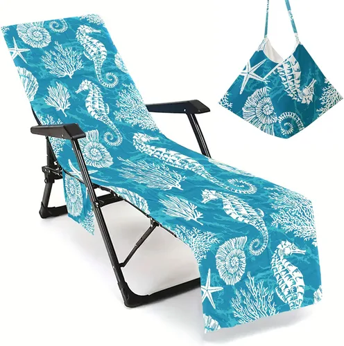 Vista 12 de Todo el Mundo Necesita Vitamina del Mar Funda para Silla de Playa con Bolsillos Laterales, Toalla Gruesa y de Secado Rápido para Tumbona, Piscina
