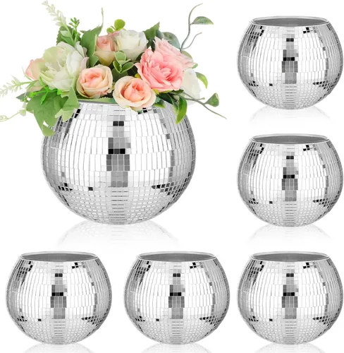 Vista 7 de 6 Piezas Jarrón de Flores Bola de Discoteca Espejo Bola de Discoteca Jarrón de Vidrio Macetero Portavelas Jarrón de Vidrio a Granel para Centros