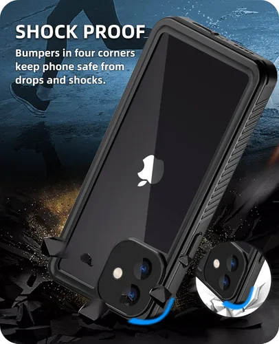 Vista 5 de WIFORT Funda impermeable para iPhone 12 de 6.1 pulgadas con protector de pantalla integrado, a prueba de agua certificada y protección militar, a