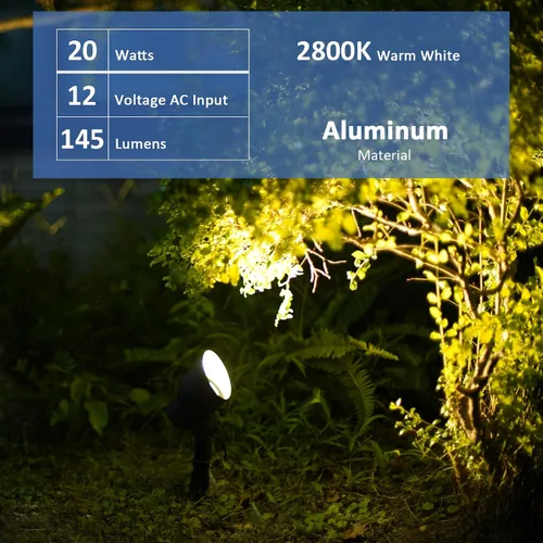 Vista 2 de Malibu 8301-9604-08 - Focos de bajo voltaje, iluminación de paisaje al aire libre, 20 W, 145 lúmenes, luz de inundación halógena 2800 K con pico