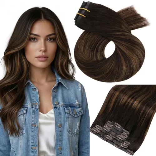 Vista 32 de Moresoo Genius - Extensiones de cabello humano real con clip, color negro azabache, invisibles, sin costuras, de trama de piel sintética