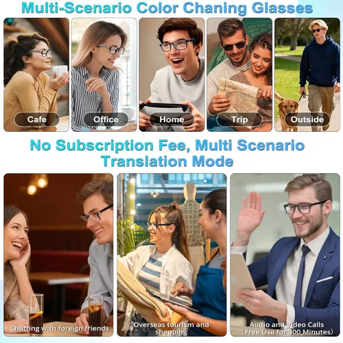 Vista 7 de Lentes inteligentes AI con patillas dobles desmontables (Bluetooth + estándar), chip DeepSeek R1, traducción AI en tiempo real, lentes de cambio