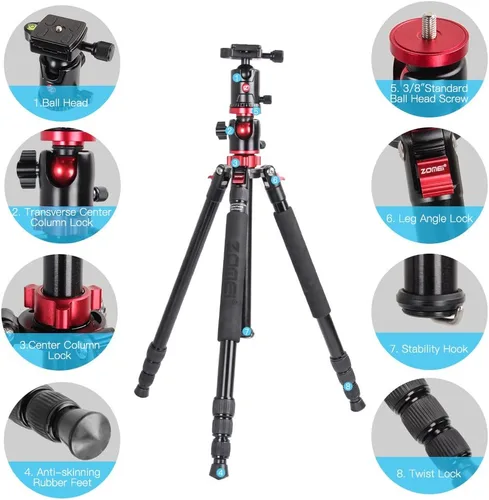 Vista 4 de Zomei Trípode de cámara portátil de magnesio monopod de aluminio de 4 secciones superior trípode profesional con cabezal de bola placa de liberación