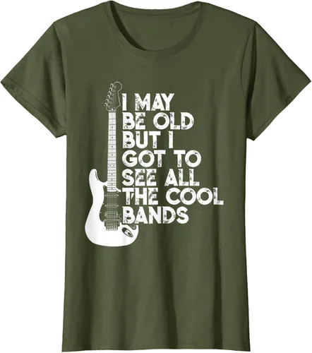 Vista 90 de Camiseta con texto en inglés "I May Be Old But I Got to See All The Cool Bands" Negro