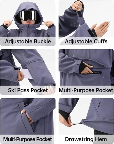 Vista 5 de Sudadera con capucha para esquí, snowboard, chaqueta Anarok para nieve, holgada, impermeable, resistente al viento, aislada, para mujeres y hombres