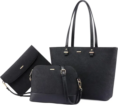 Vista 15 de LOVEVOOK Bolsos de mano para mujeres, bolsos de hombro, bolso tote, bolso satchel, bolso hobo, conjunto de bolso de 3 piezas