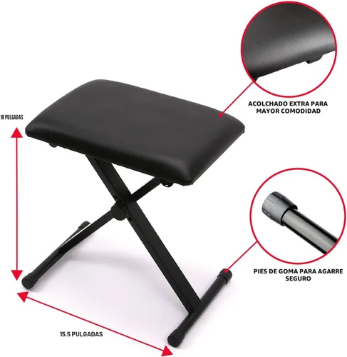 Vista 4 de Teclado electrónico RockJam de 61 teclas superkit con soporte, taburete, auriculares y fuente de alimentación