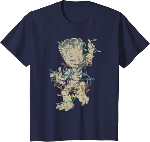 Vista 33 de Marvel Camiseta de luces navideñas Guardians Of The Galaxy Groot, Negro, S