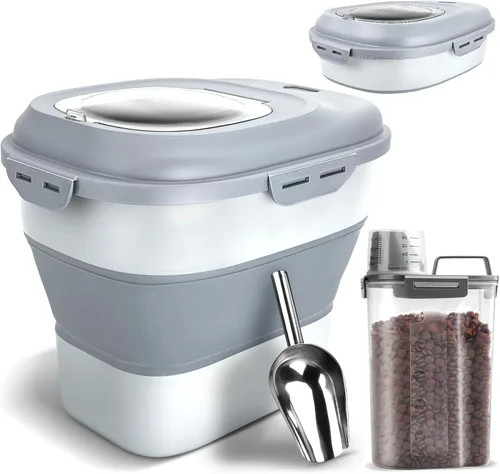 Vista 7 de TIOVERY Contenedor de almacenamiento de alimentos para perros, hermético plegable de 13 a 30 libras, contenedor de comida para mascotas con tapa