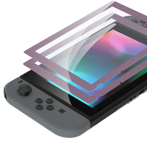 Vista 12 de eXtremeRate 2 Pack Black Border Transparent HD Clear Saver Protector Film, Tempered Glass Screen Protector for Nintendo Switch