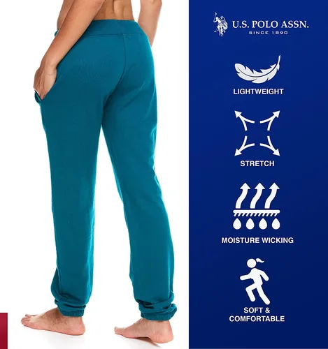 Vista 3 de U.S. Polo Assn. Pantalones deportivos para mujer Pantalones deportivos para mujer con estampado de logotipo, rizo francés de polialgodón