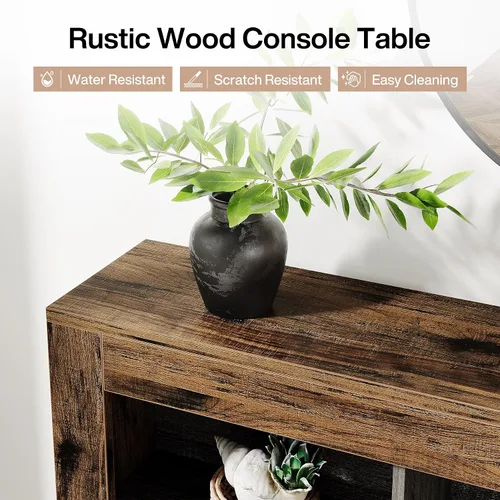 Vista 6 de Tribesigns Mesa consola de 63 pulgadas de largo, mesa de entrada de madera rústica con 6 cubos de almacenamiento, mesa de sofá industrial estrecha