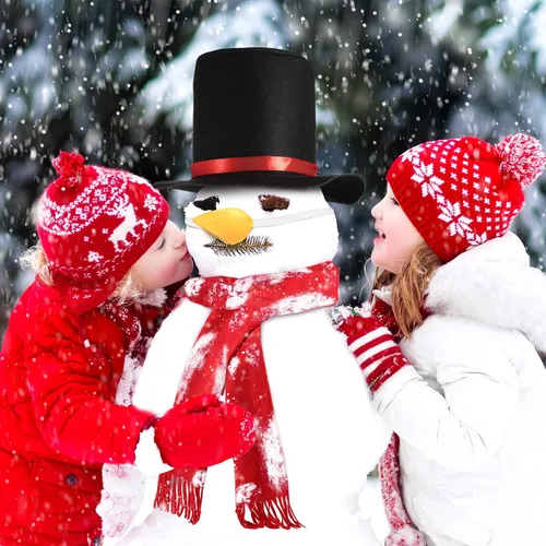Vista 8 de Snowman Costume Kit Christmas Winter Frosty Costume Snowman Hat with Red Band Carrot Nose Scarf Gloves Pom Pom Balls