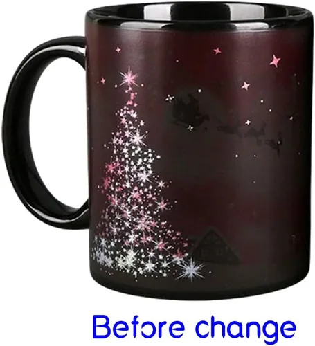 Vista 2 de Taza de café de Navidad mágica que cambia de calor, taza de 12 onzas que cambia de color con caja de regalo, taza de café navideña, tazas de Navidad