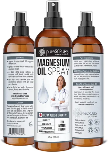 Vista 2 de Spray tópico puro de aceite de magnesio de acción rápida para pies, piel, cuerpo, absorción ultra rápida para una mejor salud, salmuera pura